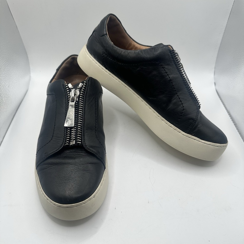 Frye Shoes Womens Sz 9 Black Leather Low Top Zipper Capsule‎ Casual Sneakers EUC